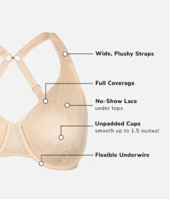 The Smooth Lace Minimizer Bra: Toasted Almond 20 The Smooth Lace Minimizer Bra: Toasted Almond -Wear Lively Shop 10 product functions front smooth lace minimizer toasted almond