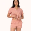 The All-Day Lounge Short: Pepper Dot/Shell Pink -Wear Lively Shop 1 on model front all day lounge short dot print