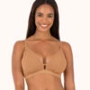 The Busty Bralette: Warm Oak -Wear Lively Shop 1 on model front busty bralette warm oak