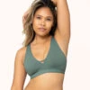The Eco Deep V Bralette: Harbor Green -Wear Lively Shop 1 on model front eco deep v bralette harbor green