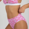 The Swim High Waist Bikini Bottom: Retro Palm Print -Wear Lively Shop 1 on model front high waist bikini retro balm