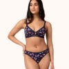 The Mesh Trim Bralette: Navy Daisy -Wear Lively Shop 1 on model front mesh trim bralette navy daisy