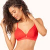 The Palm Lace Busty Bralette: Tomato Red -Wear Lively Shop 1 on model front palm lace busty bralette tomato red
