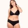 The Ribbed Busty Bralette: Jet Black -Wear Lively Shop 1 on model front ribbed busty bralette jet black 66d161de d649 4ce2 baa0 8bf59e4f4b23