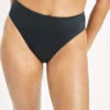 The Swim High Waist Bikini Bottom: Jet Black -Wear Lively Shop 1 on model front swim high waist bikini bottom jet black
