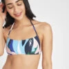 The Swim Straight Up Halter: Retro Floral -Wear Lively Shop 1 on model front swim straight up halter paint brush