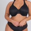 The Smooth Lace Minimizer Bra: Jet Black -Wear Lively Shop 1 on model front1 smooth lace minimizer jet black