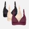 The Spacer Bra Trio: Toasted Almond/Jet Black/Plum -Wear Lively Shop 1 product flat front spacer bra trio multi plum