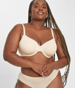 Wear Lively Shop -Wear Lively Shop 2 on model front1 all day t shirt bra toasted almond