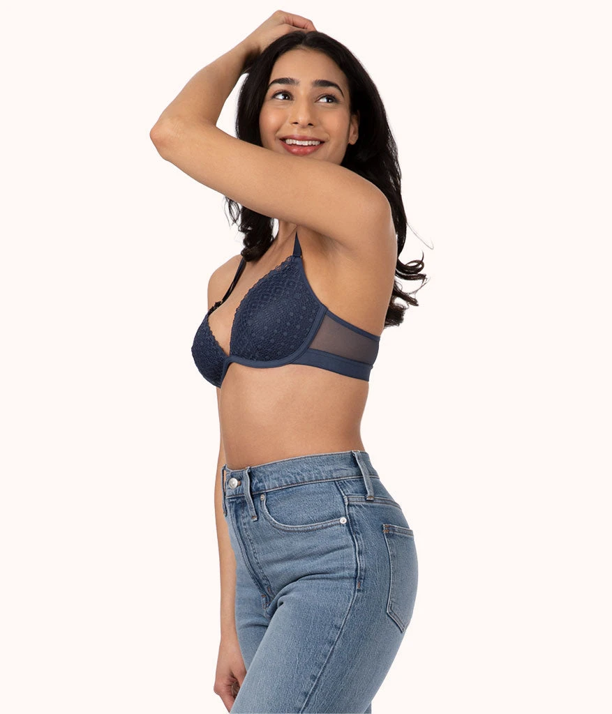 The Crochet Lace Deep V No-Wire Push-Up: Navy - Image 2
