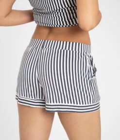 The All-Day Lounge Short: Mini Stripe Print -Wear Lively Shop 3 on model back all day lounge short mini stripe print