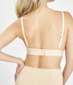 The Long-Lined Lace Bralette: Toasted Almond -Wear Lively Shop 3 on model back long lined lace bralette toasted almond