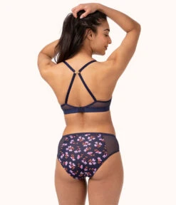 The Mesh High Waist Bikini: Navy Daisy -Wear Lively Shop 3 on model back mesh high waist bikini navy daisy