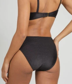 The Swim Ribbed High Waist Bikini Bottom: Jet Black -Wear Lively Shop 3 on model back ribbed high waist bikini jet black 7902d3de 7e72 4689 ac49 cbffcb3e5024