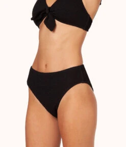 The Ruched Plunge Bralette & High Waist Swim Bundle: Jet Black -Wear Lively Shop 3 on model front ruched high waist bikini jet black