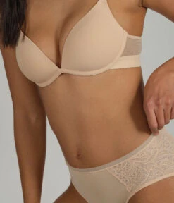 The Lace High Waist Bikini 5-Pack: Toasted Almond -Wear Lively Shop 3 on model front1 lace high waist bikini toasted almond