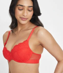 The Lace No-Wire Push-Up: Tomato Red -Wear Lively Shop 3 on model front2 lace no wire strapless tomato