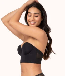 The Low Back Strapless: Jet Black -Wear Lively Shop 3 on model front2 low back strapless jet black da669611 6cb2 4a61 9a2c 41da4a1ea520