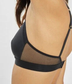 The Mesh Trim Padded Bralette: Jet Black -Wear Lively Shop 3 on model side mesh trim padded bralette jet black