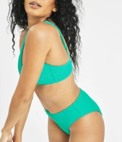 The Ruched Plunge Bralette & High Waist Swim Bundle: Aquamarine -Wear Lively Shop 3 on model side swim ruched plunge bralette aquamarine