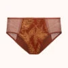 The Metallic Palm Mesh High Waist Bikini: Burnished Mahogany/Metallic Palm Print 11 The Metallic Palm Mesh High Waist Bikini: Burnished Mahogany/Metallic Palm Print -Wear Lively Shop 3 product flat front metallic palm mesh undie burnished mahogony foil