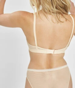The Mesh Trim Nursing Bralette: Toasted Almond -Wear Lively Shop 4 on model back mesh trim nursing bralette toasted almond