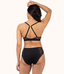 The Smooth Lace No-Wire Push-Up Bra: Jet Black/Soft Pink -Wear Lively Shop 4 on model back1 smooth lace no wire push up jet black