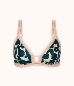 The Mesh Trim Bralette: Retro Blooms -Wear Lively Shop 4 on model front mesh trim bralette retro bloom