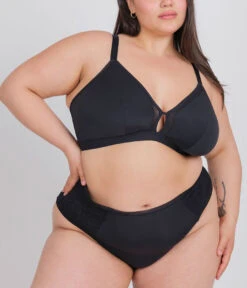 The Busty Bralette: Jet Black -Wear Lively Shop 4 on model front1 busty bra jet black