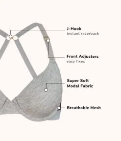 The All-Day T-Shirt Bra: Heather Gray -Wear Lively Shop 4 product flat front all day t shirt bra heather gray
