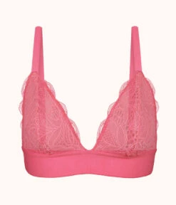 The Long-Lined Lace Bralette: Pink Hibiscus -Wear Lively Shop 4 product flat front long lined lace bralette pink hibiscus