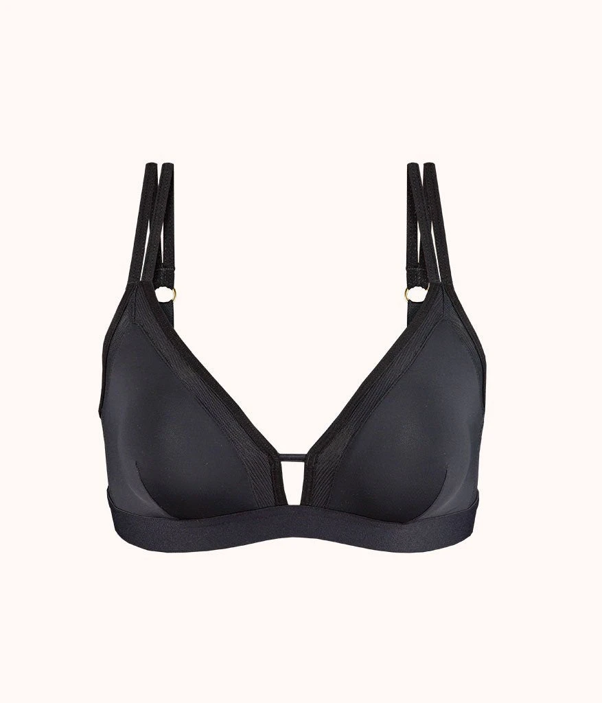 The Mesh Trim Padded Bralette: Jet Black - Image 5