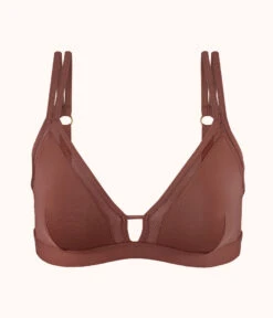 The Mesh Trim Padded Bralette: Umber -Wear Lively Shop 4 product flat front mesh trim padded bralette umber