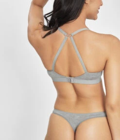 The All-Day No-Wire Push-Up Trio: Heather Gray/Jet Black/Toasted Almond -Wear Lively Shop 5 on model back all day no wire push up jet black