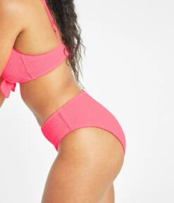 The Ruched Plunge Bralette & High Waist Swim Bundle: Electric Pink -Wear Lively Shop 5 on model side swim ruched bikini bottom electric pink