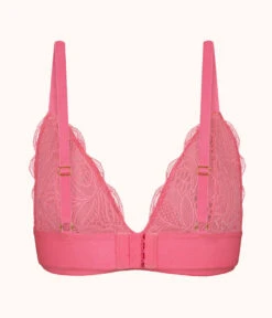 The Long-Lined Lace Bralette: Pink Hibiscus -Wear Lively Shop 5 product flat back long lined lace bralette pink hibiscus
