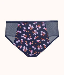 The Mesh High Waist Bikini: Navy Daisy -Wear Lively Shop 5 product flat back mesh high waist bikini navy daisy