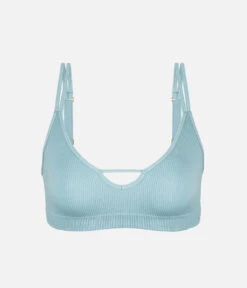 The Skinny-Strap Seamless Bralette: Sky Blue -Wear Lively Shop 5 product flat front skinny strap seamless bralette sky blue