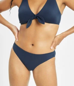 The Plunge Bralette & Bikini Swim Bundle: Navy -Wear Lively Shop 6 on model front swim bikini bottom navy