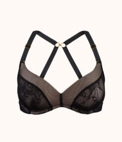 The Smooth Lace No-Wire Push-Up Bra: Jet Black/Soft Pink -Wear Lively Shop 6 product flat front1 smooth lace no wire push up jet black
