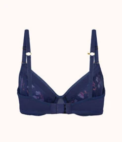 The Unlined Balconette Bra: Navy Daisy -Wear Lively Shop 7 product flat back unlined balconette bra navy daisy
