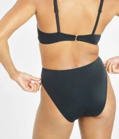 The Plunge Bralette & High Waist Swim Bundle: Jet Black -Wear Lively Shop 8 on model back swim high waist bikini bottom jet black