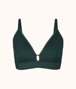 The Busty Stripe Mesh Bralette: Emerald -Wear Lively Shop product flat front busty stripe mesh bralette green 4b6b9692 4074 4467 9061 c5574d21de80
