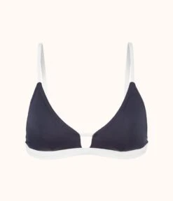 The Swim Bralette: Navy/White -Wear Lively Shop product flat front the bralette navy white 246595df 1763 4f7d 854a da485d1ec0ff
