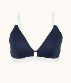 The Swim Busty Bralette: Navy/White -Wear Lively Shop product flat front the busty bralette top navy white 656636d0 fb42 4c38 8604 aed9445653a0