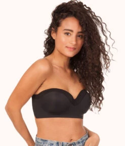 The No-Wire Strapless: Jet Black -Wear Lively Shop sizeswap 32DD 1 front no wire strapless jet black