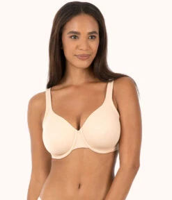 The Minimizer Bra: Toasted Almond -Wear Lively Shop sizeswap 34DD 1 front minimizer bra toasted almond