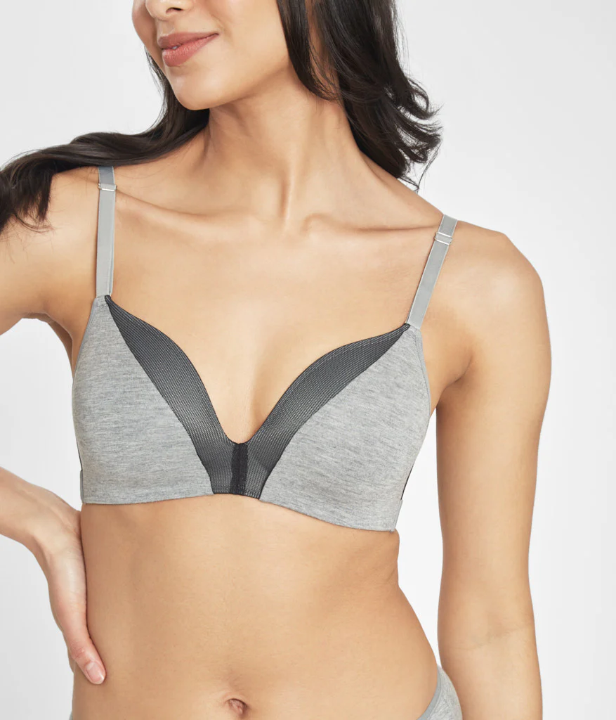 Wear Lively Shop -Wear Lively Shop 1 on model front all day deep v no wire heather gray